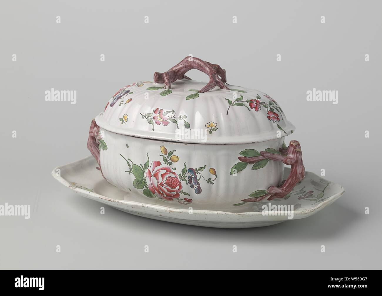 18th Century Faience Dish with Lobed Edge - Florals with Peacock Motif 18th Century Faience Dish with Lobed Edge - Florals with Peacock Motif