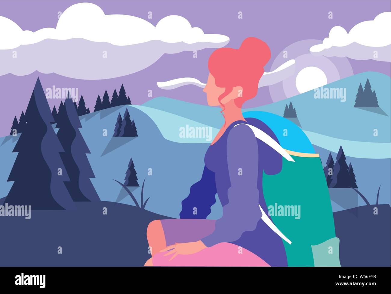 woman with backpack hiking wanderlust exploration field landscape