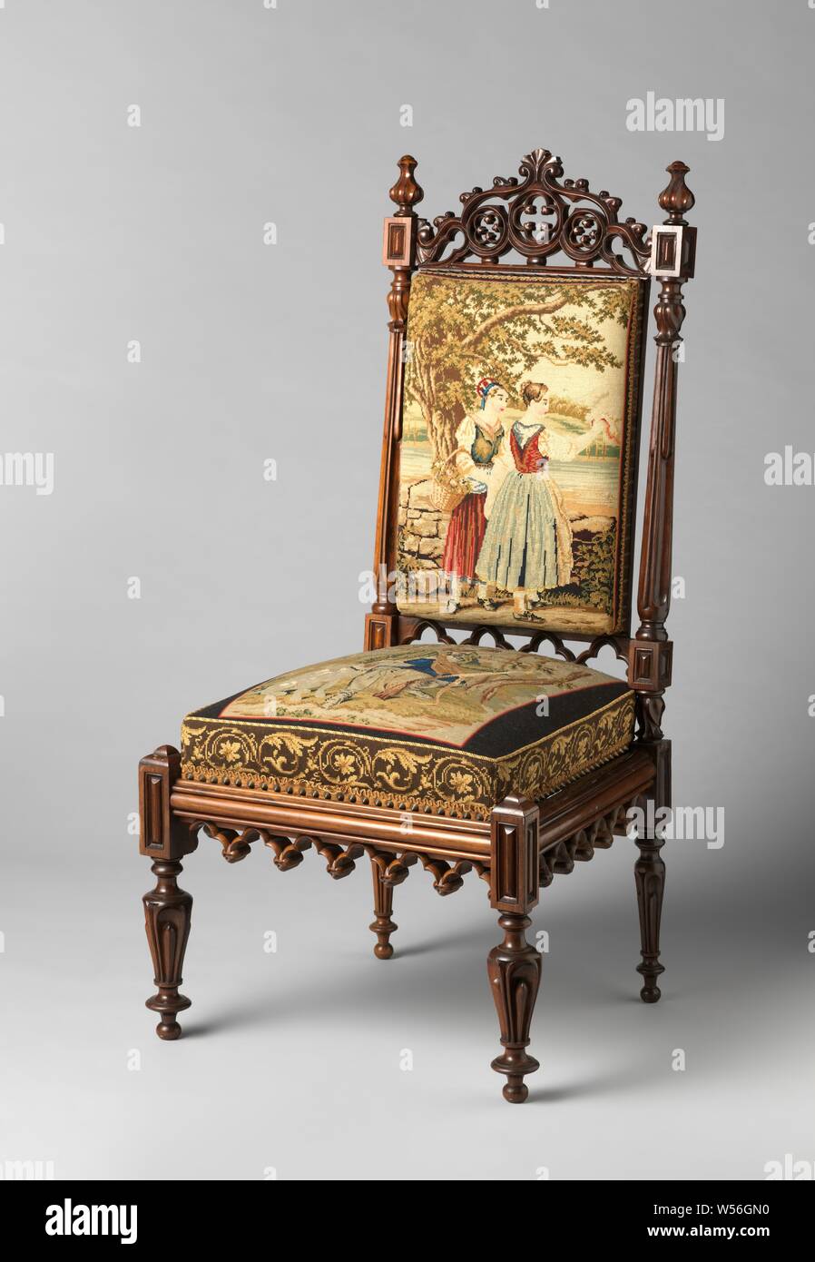 Neo Gothic Chair With Gros Point Upholstery Neo Gothic Chair With Gros Point Upholstery The Chair Is Made Of Rosewood Pine And Elm Wood Gebroeders Horrix The Hague C 1850 Rosewood Wood Pine Wood Elm Wood