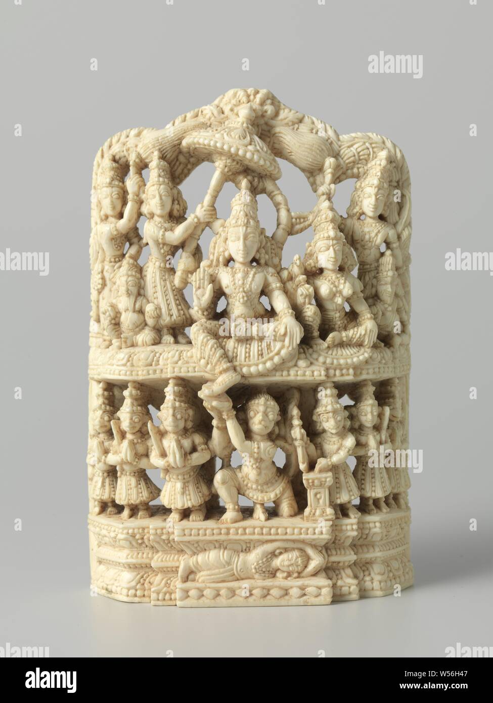 Relief with a representation of the throning king Rama, Relief with a representation of the throning king Rama., anonymous, Tamil Nadu, c. 1700, ivory, h 15.4 cm × w 10.1 cm × d 3.2 cm Stock Photo