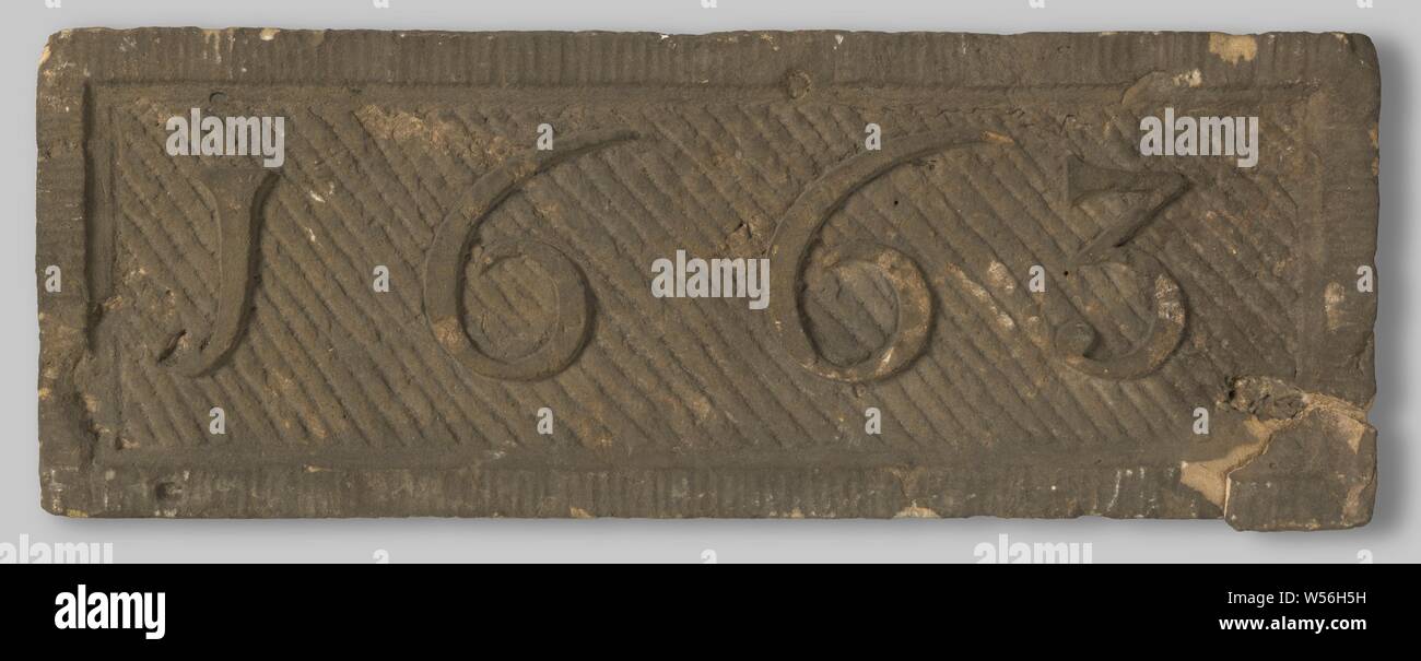 facing brick with year 1663, horizontal rectangle with shaded edge and ...