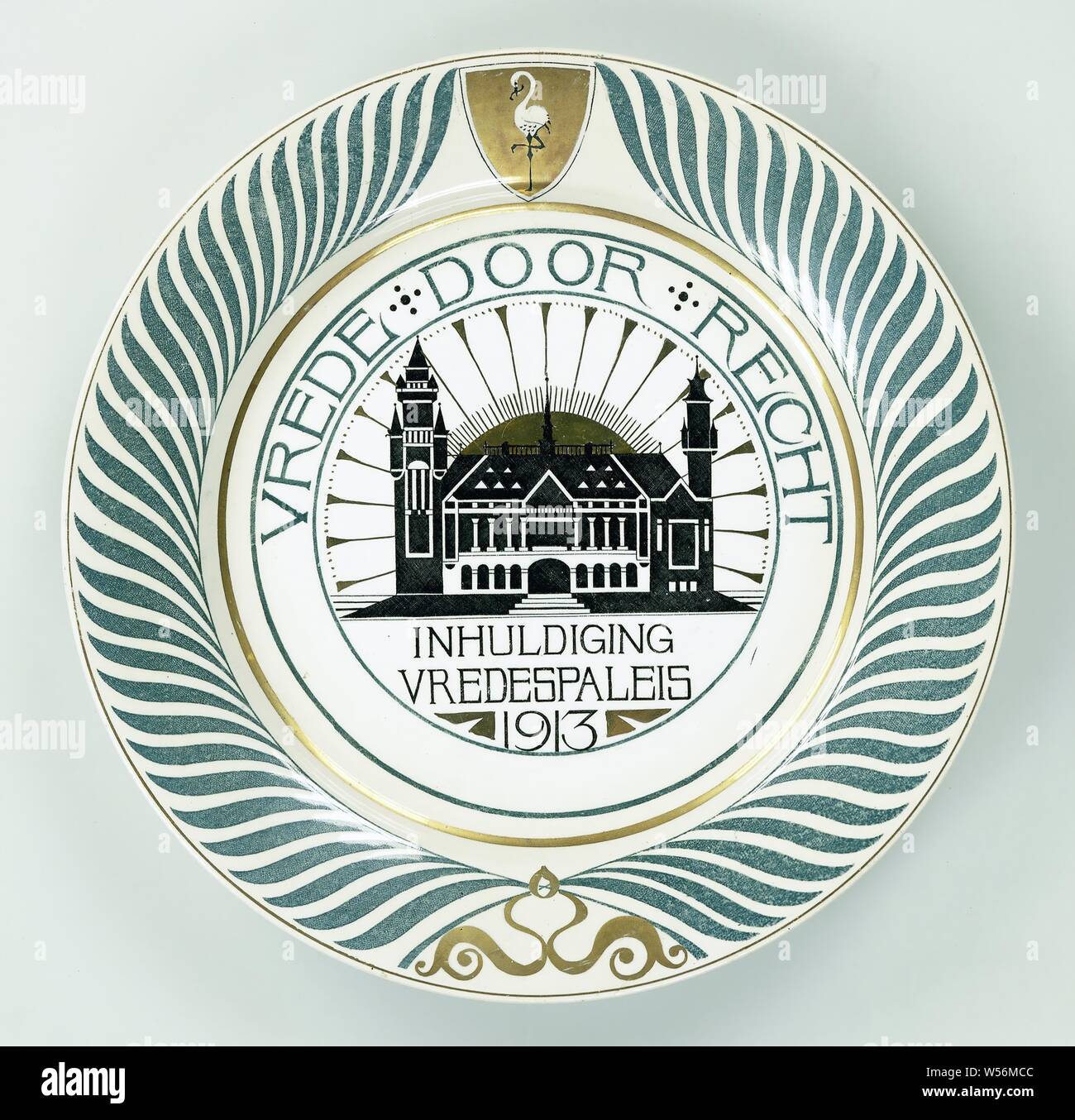 Inauguration Peace Palace, Plate in black, green and gold. On the flat ...