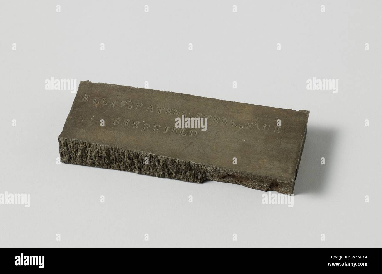 Sample of Ellis Patent Steel, Sample of Ellis patent steel with labeling, industrial processes, handling of materials (base metals, crafts, industries, agriculture), Sheffield, John Brown & Co. Ltd, John Brown, Sheffield (possibly), 1850 - 1900, steel (alloy), l 15.3 cm × w 6.3 cm Stock Photo