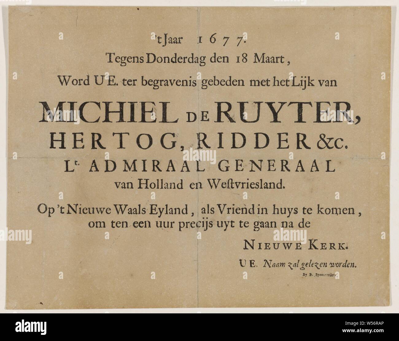 Invitation to the funeral of Michiel de Ruyter, Funeral letter ...