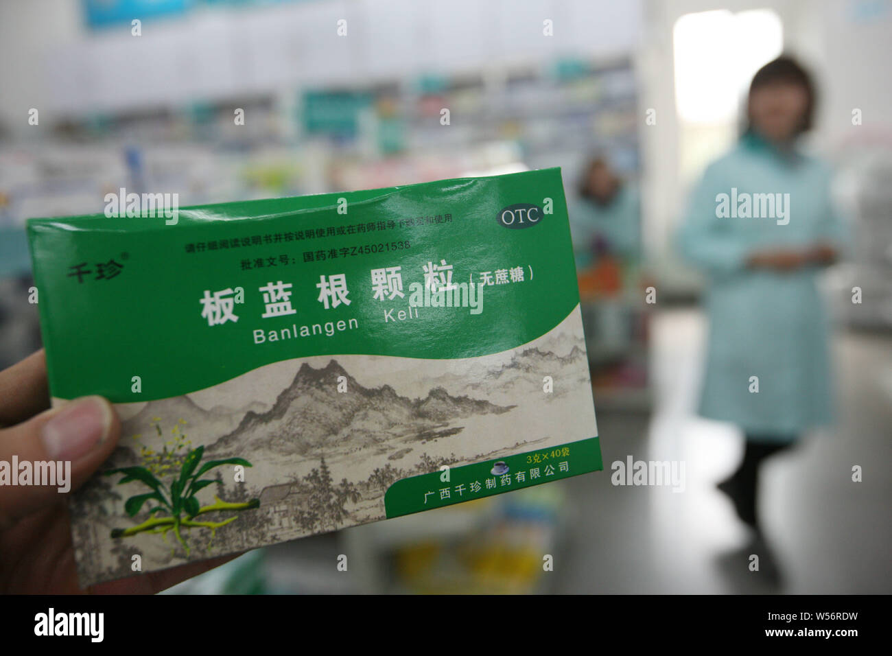 --FILE--A chemist shows a box of isatis indigotica root or 'banlangen,' a traditional Chinese medicinal herb used for the prevention and treatment of Stock Photo