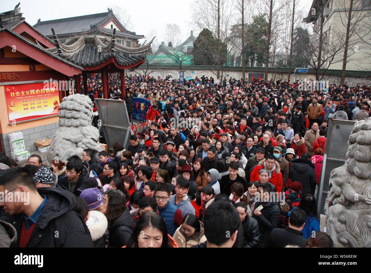 Tourists crowd the Jiming Temple during the Chinese Lunar New Year, also known as Spring Festival holiday, in Nanjing city, east China's Jiangsu provi Stock Photo