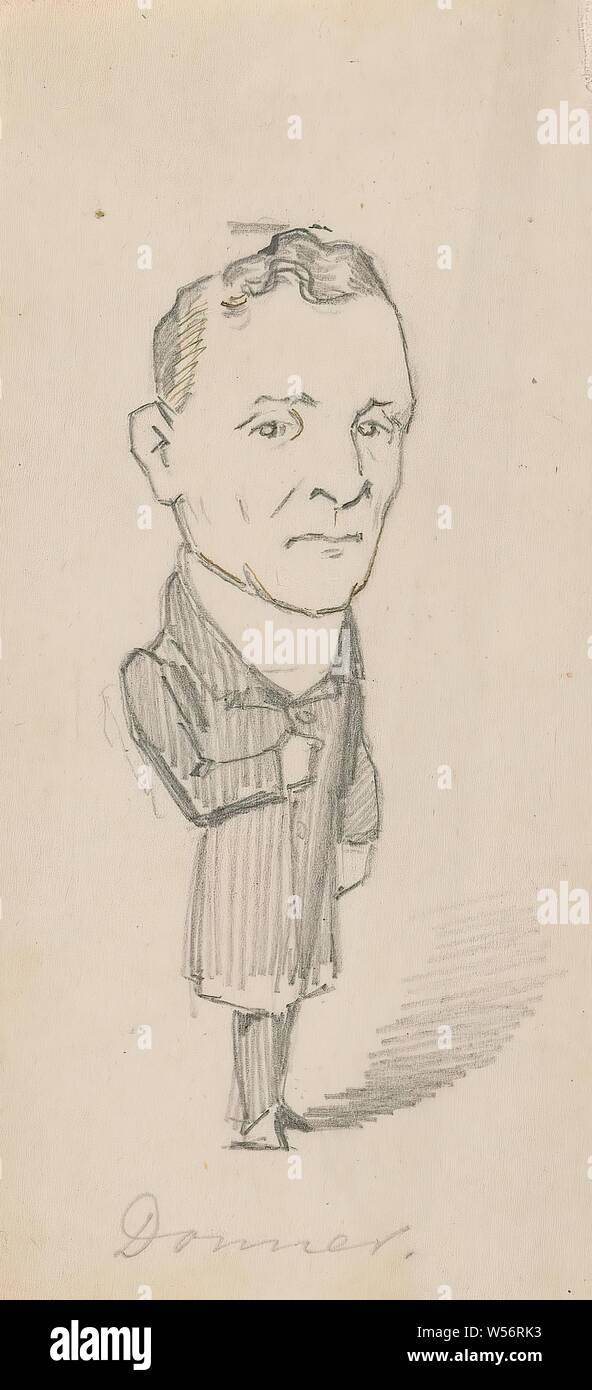 Sketch for caricature of MP J.H. Donner, Sketch for caricature of MP Johannes Hendricus Donner. Preliminary study for a political cartoon in De Uilenspiegel 1886, p. 67, politician, e.g. party leader, historical persons, Netherlands, Johannes Hendricus Donner, States General, Johan Michael Schmidt Crans, 1886, paper, ink, pencil, pen, h 133 mm × w 56 mm Stock Photo