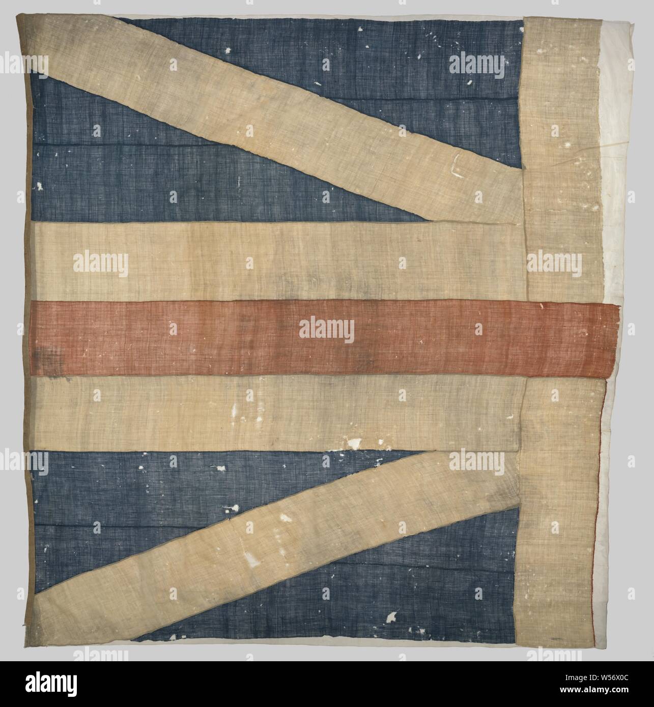 Fragment of a Ship Flag, Left half of a ship's flag, blue with a red in a white cross on a white Andries cross. This is an English Union flag of the period 1606-1700, flag, colors (as symbol of the state, etc.), England, Royal Navy, anonymous, 1606 - 1700, wool, h 402 cm × w 425 cm Stock Photo