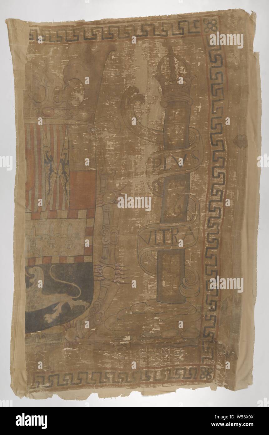 Fragment Of A Ship Flag One Half Of A Spanish Ship S Flag Painted On One Side It Bears Half The Spanish King S Arms Surrounded By The Chain Of The Order Of The