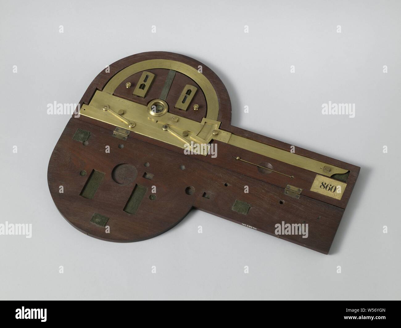 Protractor, Brass conveyor or protractor in a wooden box. The