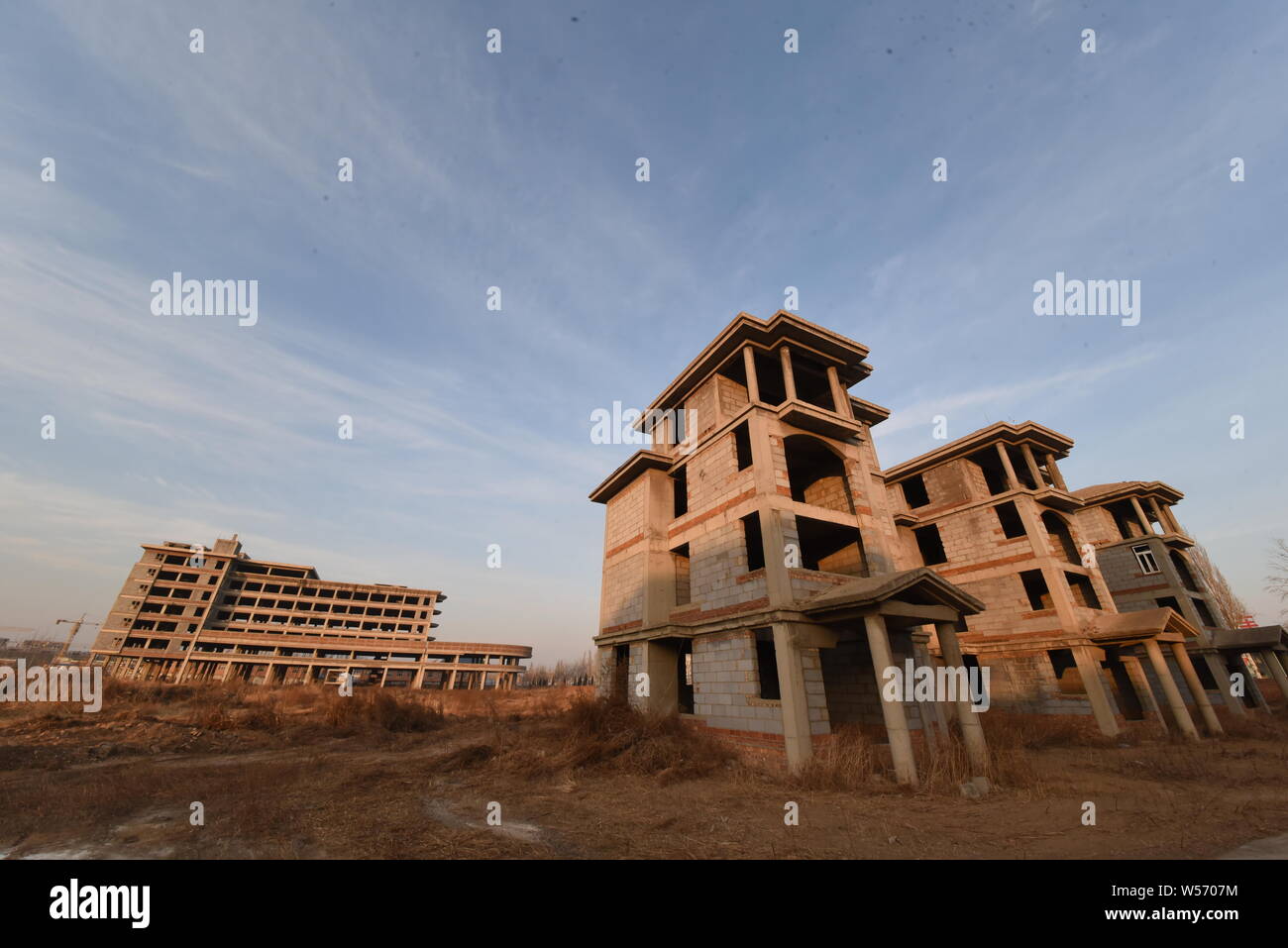 A view of a ghost town with unfinished complex including a boat-shaped building in Yangxin county, Binzhou city, east China's Shandong province, 17 Fe Stock Photo