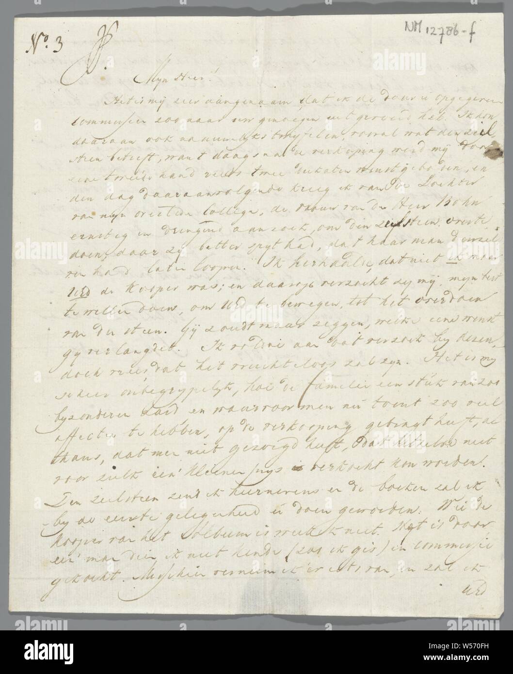 Letter from S. K. Sybrandi to J. Scheltema June 21, 1813, Handwritten letter, was folded and sealed with varnish on which a now illegible stamp, sanded open at the paint. Signed, p.2, r.m .: S. K. Sybrandi. Dated, 1m: Haarlem Den 21 Juny 1813. Marked, watermark: crowned weapon with post horn / D & C BLUE. Inscription, p.1, lb .: No 3 and p.4, m .: Den Heere / J. Scheltema / Vrederegter / te / Zaandam / with / a package, Zaandam, Peter I the Great (Tsar of Russia), S. K. Sybrandi, Haarlem, 21-Jun-1813, paper, lacquer (coating), ink, l 22.8 cm × w 18.9 cm Stock Photo