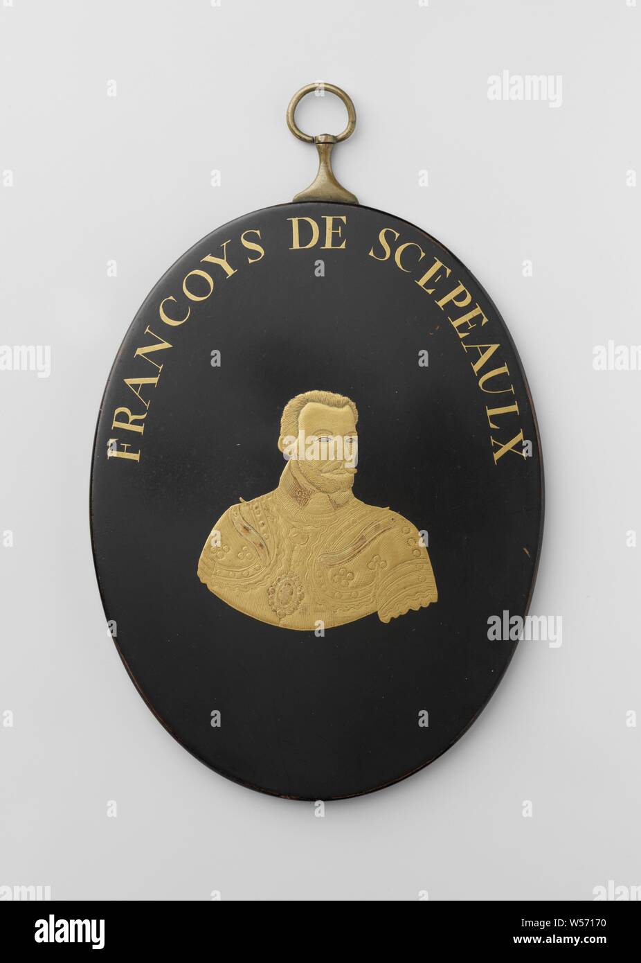 Jean Galeas Visconti On Lower Half Of Plaque Half Figure Of Man And Profile To The Left Man Has Pointed Goatee He Is Wearing A High Necked Cloak With A Raised Collar He Wears