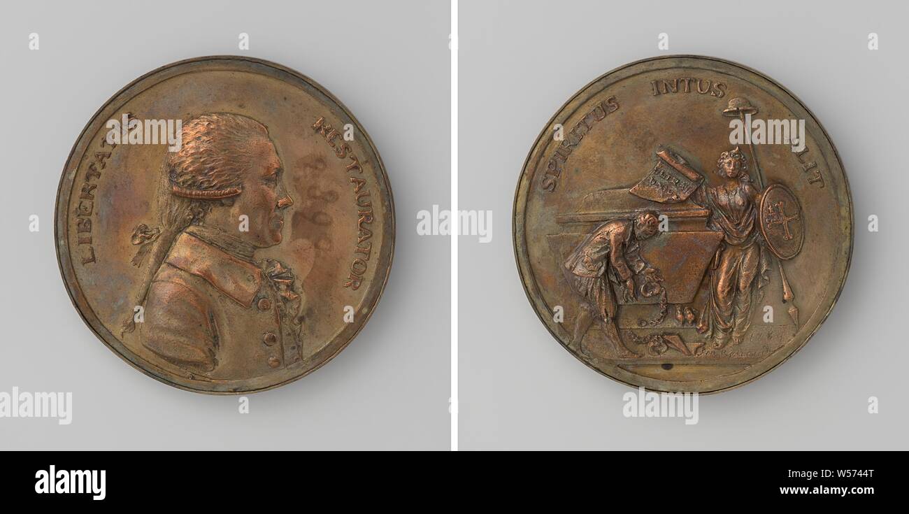 Death Of Joan Derk Van Der Capellen Tot Den Pol Bronze Medal Front Man S Bust Inside The Inside Reverse Woman Representing Freedom Leans Against Sarcophagus And Holds Shield And Freedom Hat On
