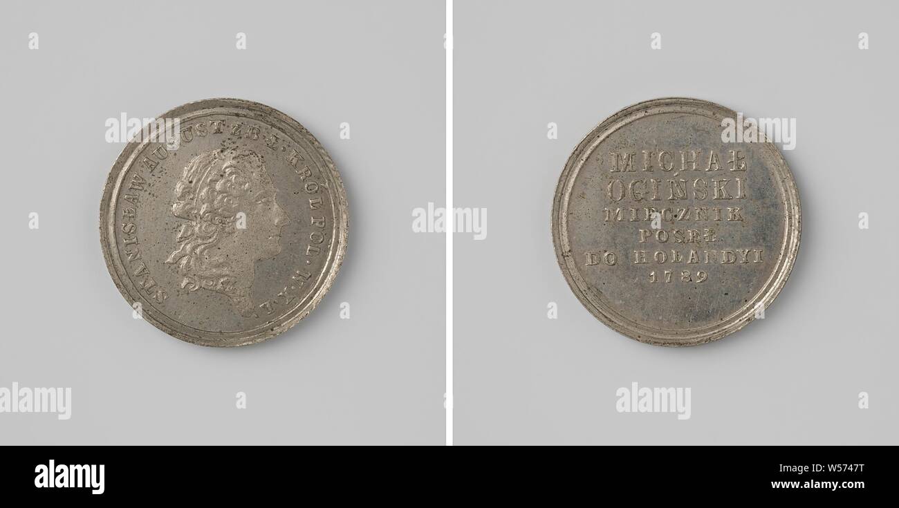 Michal Oginski, envoy in the Netherlands of Stanislaus II August Poniatowski, King of Poland, Silver Medal. Front: man's bust inside the inside. Reverse: inscription, Stanislaus II Augustus Poniatovski (king of Poland), anonymous, Poland, 1789, silver (metal), striking (metalworking), d 2.3 cm × w 45 Stock Photo