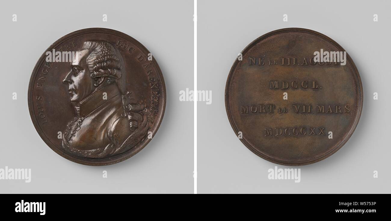 Death of Lodewijk Engelbert, Duke of Aremberg, Bronze Medal. Front: man's bust inside the inside. Reverse: inscription, Lodewijk Engelbert (duke of Aremberg), Jean Henri Simon, Brussels, 1820, bronze (metal), striking (metalworking), d 4.6 cm × w 58.33 Stock Photo