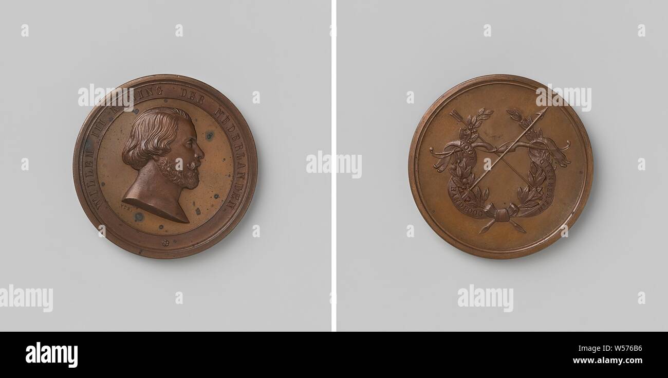 Longbow industry, medal in honor of William III, King of the Netherlands, Bronze medal. Front