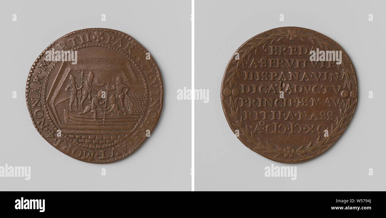 Capture of Breda using the peat ship, Copper Medal. Obverse warriors