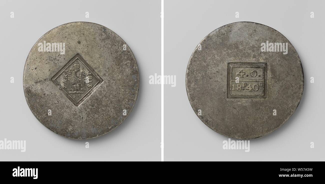 Eighteen francs and 40 centimes, siege of Zara by the Austrians, emergency  coin struck by the French at a weight of four ounces, Eighteen francs and  40 centimes. Front: in diamond-shaped stamp: