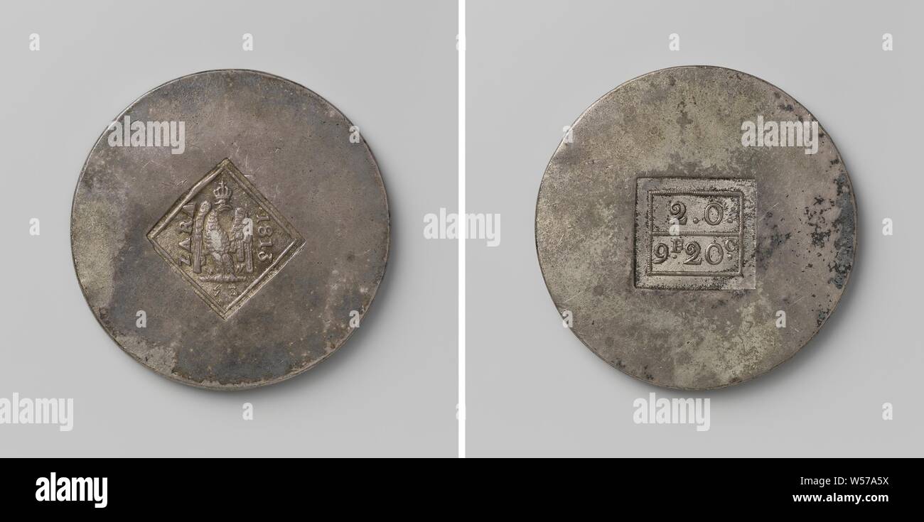 Siege of Zara by the Austrians, emergency coin struck by the French on a  weight of two ounces, Silver emergency coin. Front in diamond-shaped stamp:  crowned eagle with lightning bolts in claws