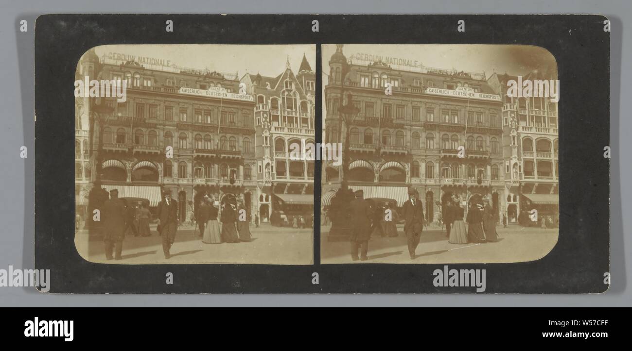 Street scene with passers-by on Dam Square, Amsterdam, Netherlands, Dam, Adrianus Scheltema-Beduin, 1900, paper, photographic paper, cardboard, h 69 mm w 75 mm w 74 mm Stock Photo