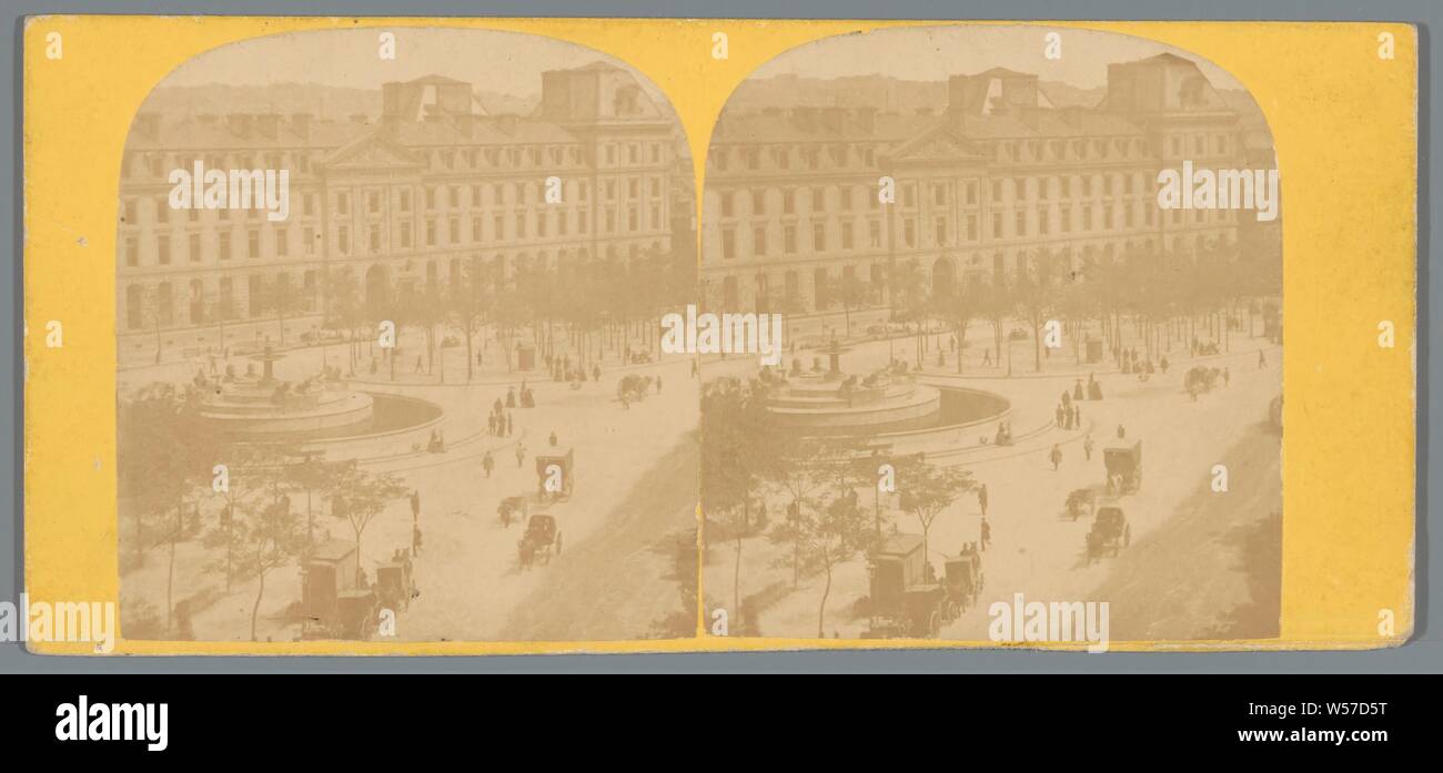 View of the Place du Château d'Eau in Paris, square, place, circus, etc, ornamental fountain (in village), Place du Château d'Eau, anonymous, Paris, c. 1850 - c. 1880, photographic paper, cardboard, albumen print, h 80 mm × w 175 mm Stock Photo