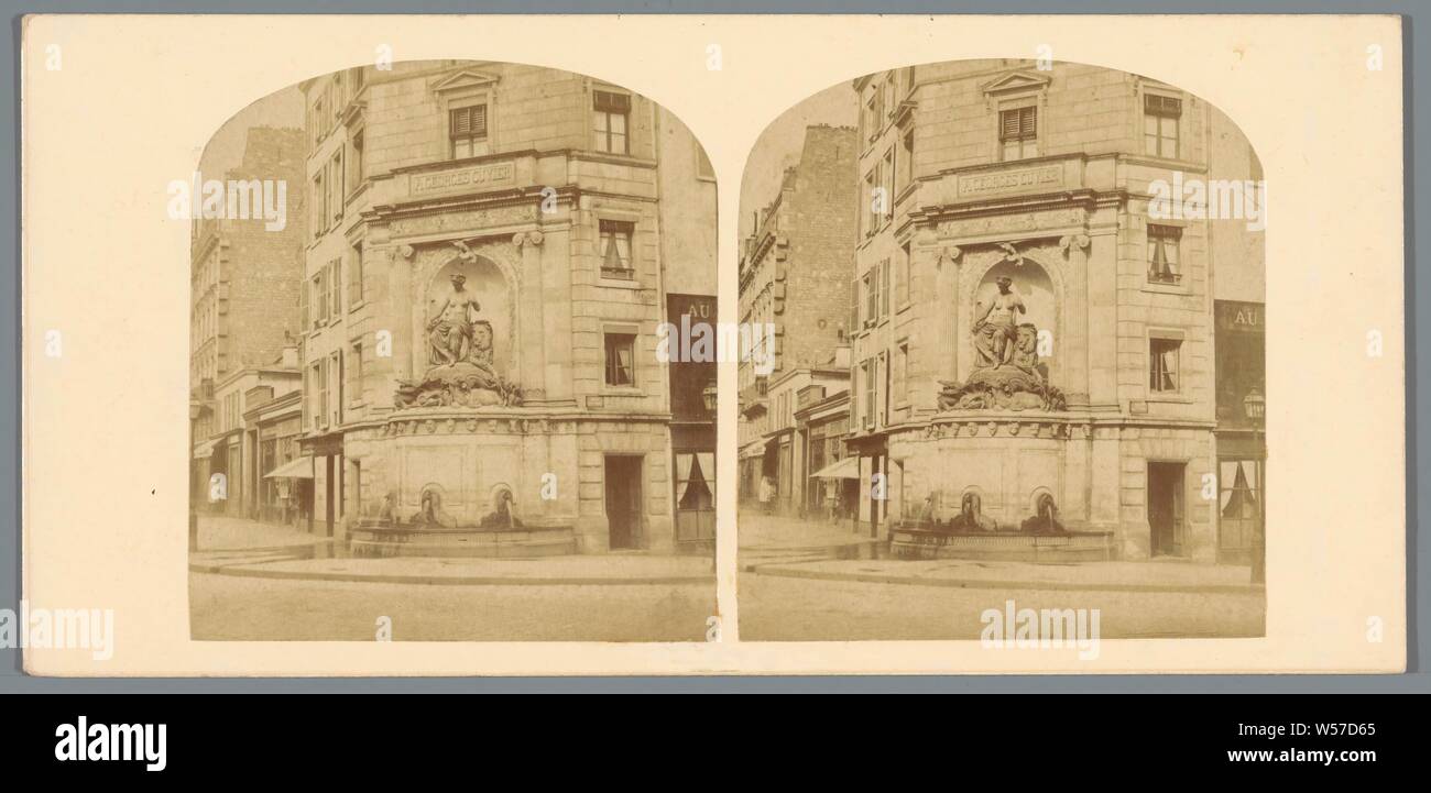 View of the Fontaine Cuvier in Paris, Paris (series title on object), ornamental fountain, Fontaine Cuvier, anonymous, Paris, c. 1860 - c. 1865, photographic paper, cardboard, albumen print, h 85 mm × w 177 mm Stock Photo