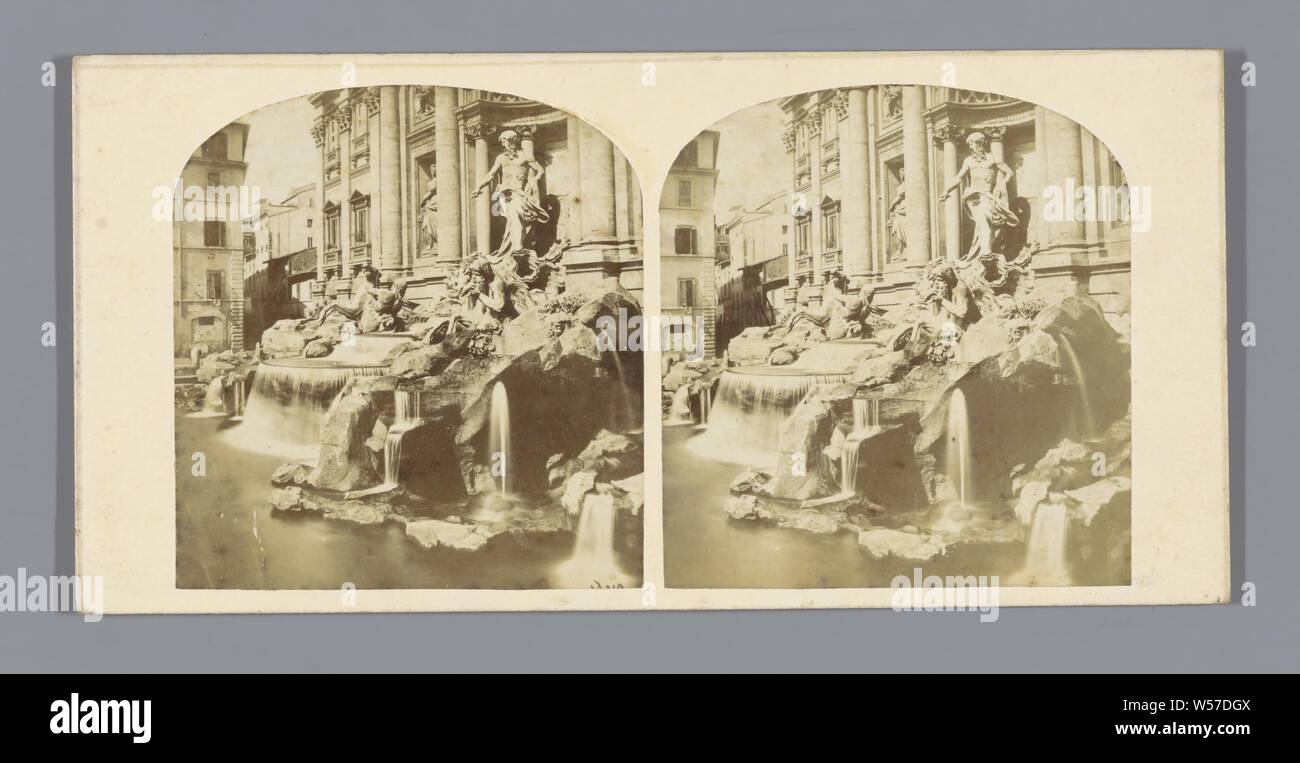 Trevi Fountain in Rome ROME (title on object), ornamental fountain, sculpture, Trevi Fountain, anonymous, Rome, c. 1850 - c. 1880, cardboard, photographic paper, albumen print, h 85 mm × w 170 mm Stock Photo