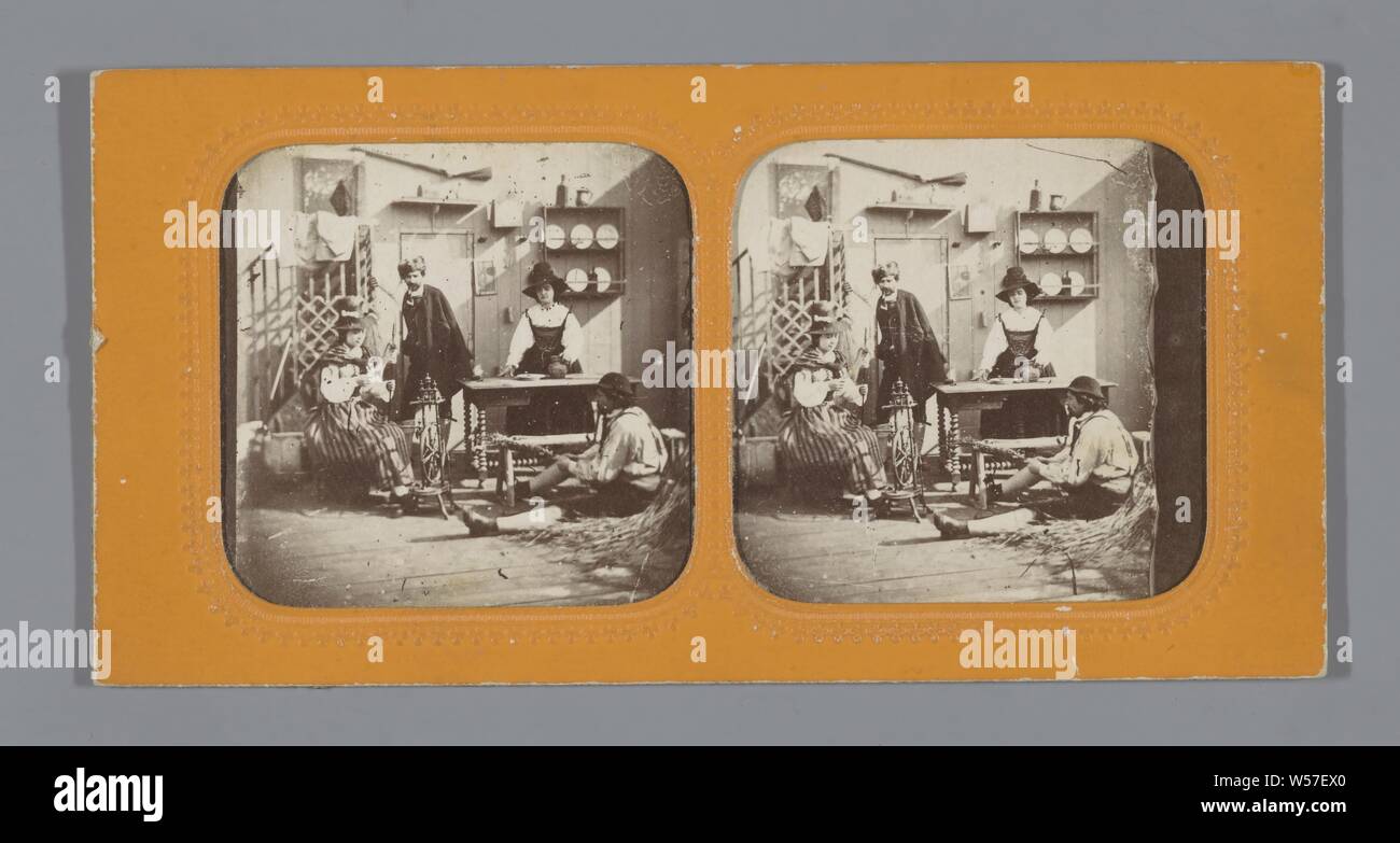 Scenery in interior: company in traditional costume, HJ, 1860 - 1880 Stock Photo