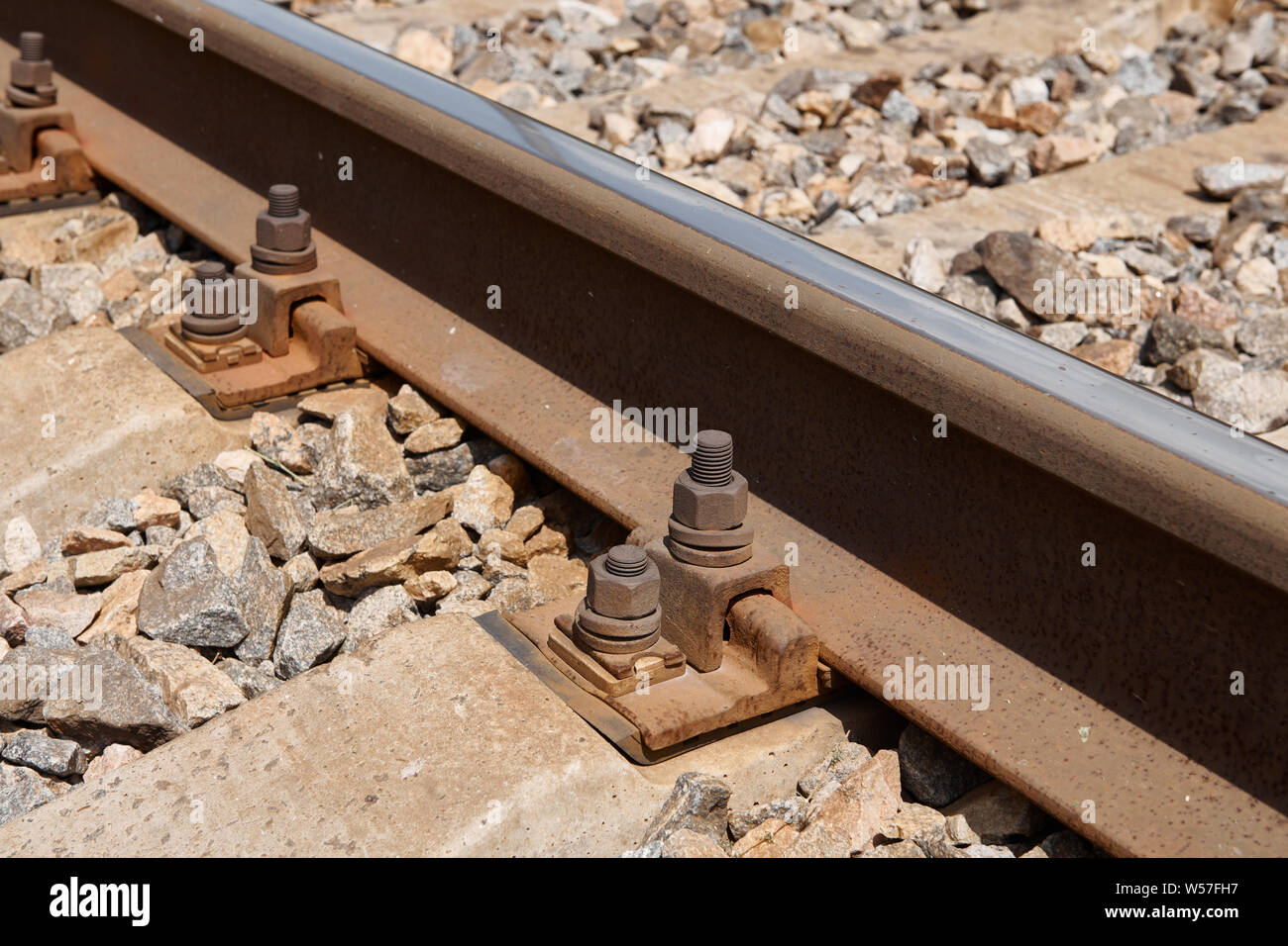 railway rails close view - abstract background, freight transportation ...