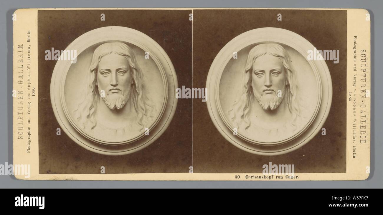 Plaque of the head of Christ Christuskopf von Cauer (title on object) Sculpture Gallery (series title on object), Sculpture of the German sculptor Robert Cauer, sculpture, Christ, Robert Cauer (I), Sophus Williams (mentioned on object), 1880, photographic paper, cardboard, albumen print, h 84 mm × w 176 mm Stock Photo