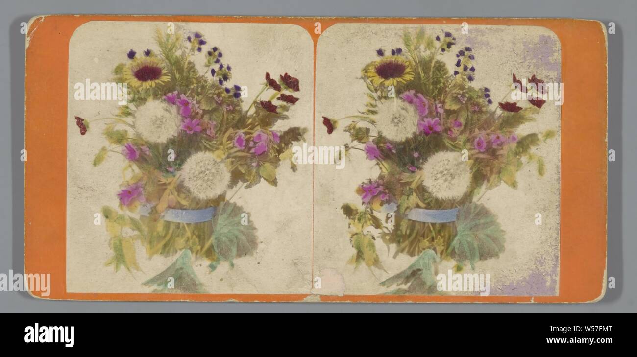 Still life with field bouquet, cut flowers, nosegay, bunch of flowers, anonymous, c. 1855 - c. 1870, photographic paper, cardboard, albumen print, h 85 mm × w 175 mm Stock Photo