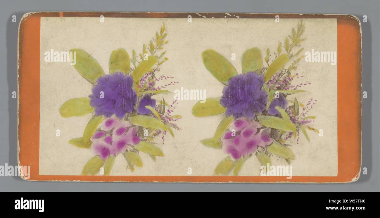 Still life with flowers, cut flowers, nosegay, bunch of flowers, anonymous, c. 1855 - c. 1870, photographic paper, cardboard, albumen print, h 87 mm × w 177 mm Stock Photo