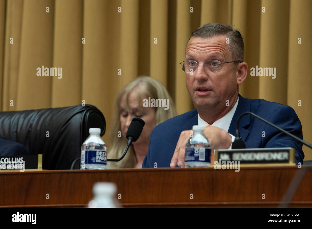 Rep. Doug Collins questions Chief of the U.S. Border Patrol Law Enforcement Division Brian Hastings during a Judiciary Committee Oversight hearing on Capitol Hill July 25, 2019 in Washington, D.C. The hearing focused on the family separation policy and short-term custody of children. Stock Photo