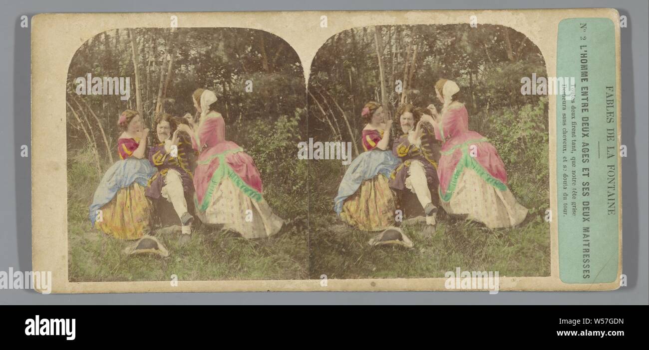 L'Homme entre Deux Ages et ses deux Maitresses. Fables de la Fontaine (series title), Charles Paul Furne, 1858 Stock Photo
