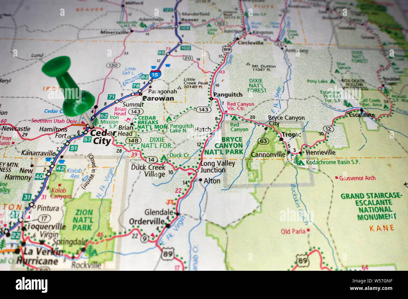 Map Of Cedar City Utah And Surrounding Areas A Map Of Cedar City, Utah Marked With A Push Pin Stock Photo - Alamy