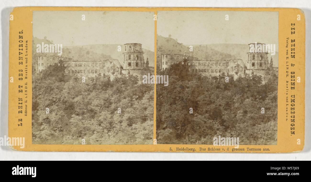 Heidelberg. Das Schloss v. D. grossen Terrasse aus, Schloss Ottheinrichsbau, E. Linde, 1860 - 1890 Stock Photo
