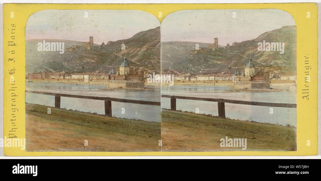 Bords du Rhin, Palatinate, Caub and Gutenfels ruins, Hippolyte Jouvin, 1860 - 1880 Stock Photo
