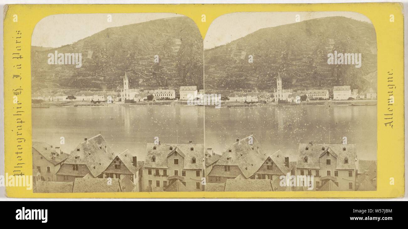 Bords du Rhin, Saint-Goarshausen and the Rhin, Saint-Goar, Hippolyte Jouvin, 1860 - 1880 Stock Photo