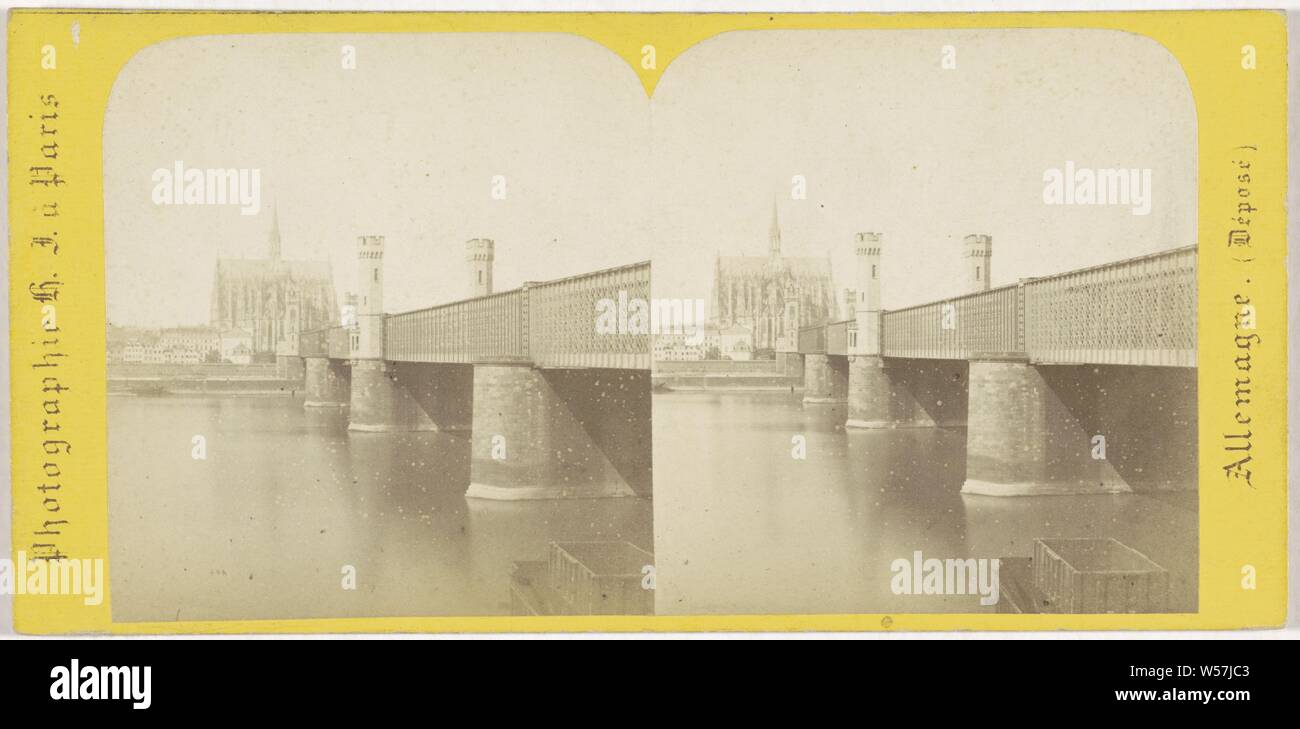 Cologne (Prusse), Pont fixe et Cathedrale, Hippolyte Jouvin, 1860 - 1880 Stock Photo