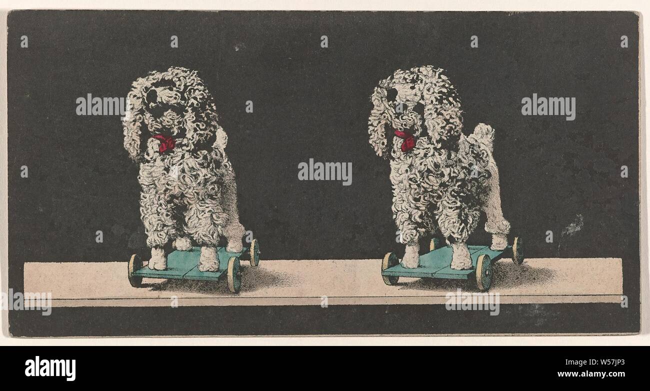 Children's toy dog on wheels, stereo litho, anonymous, c. 1850 - c. 1900 Stock Photo