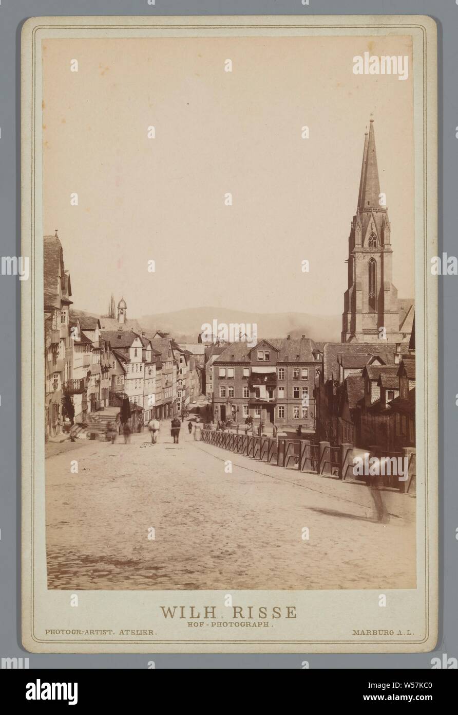 Street view of Marburg, street, Marburg, Wilhelm Risse (mentioned on object), 1850 - 1900, cardboard, photographic paper, albumen print, h 168 mm × w 110 mm Stock Photo