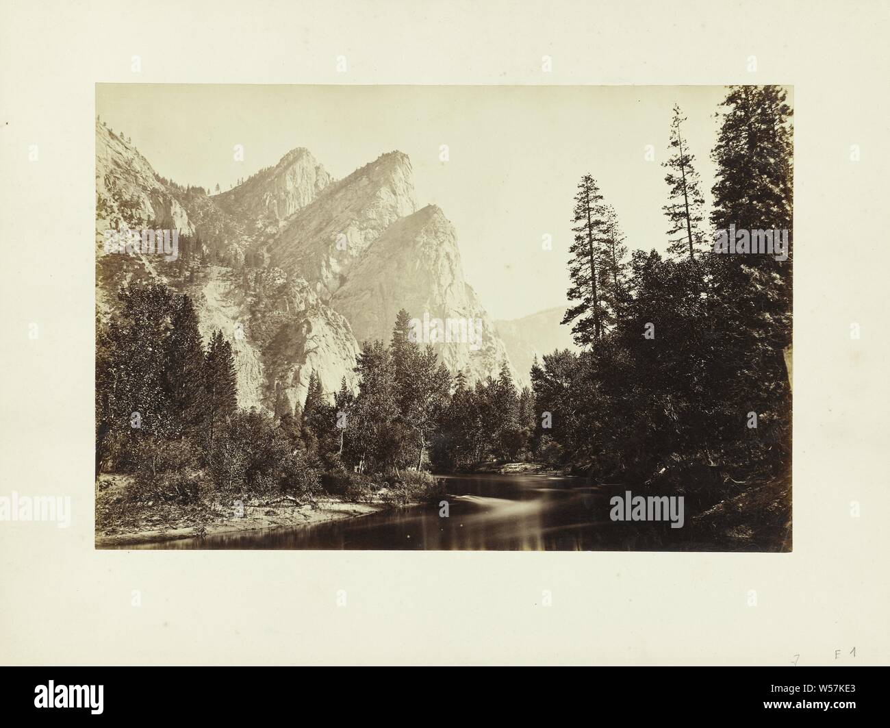 View of Yosemite Valley in California Yosemite Valley California (title on object), dale, valley, California, Carleton Emmons Watkins (mentioned on object), United States of America, 1860 - 1880, paper, cardboard, albumen print, h 202 mm × w 303 mm h 295 mm × w 398 mm Stock Photo
