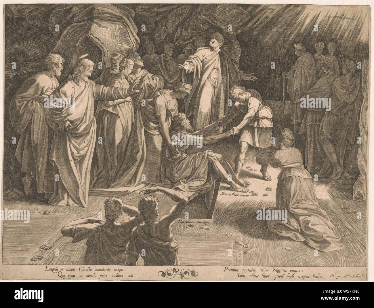 Revival of Lazarus, A man and a woman help the old Lazarus from his grave. After Christ called