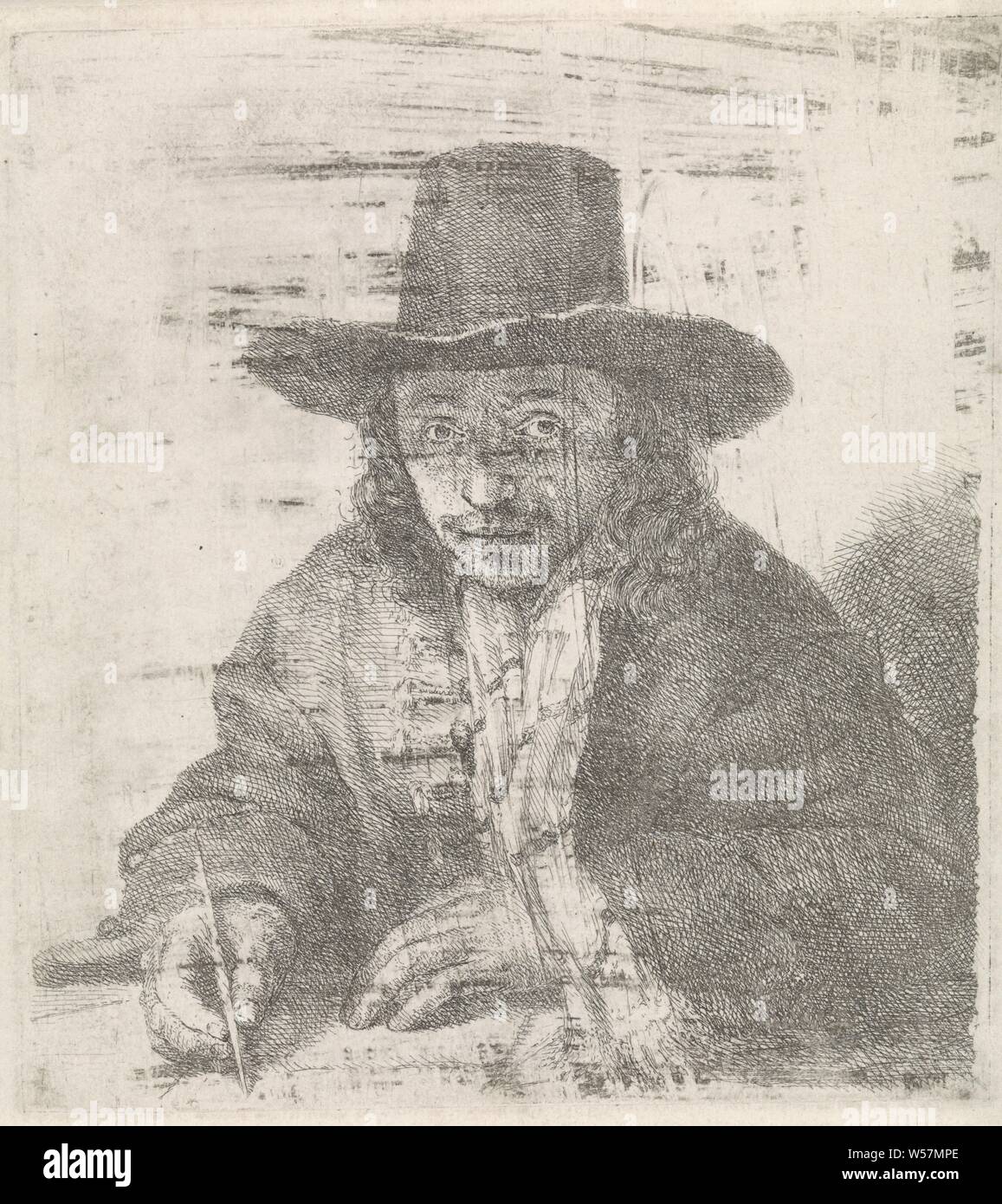 Self-portrait of Johannes Lutma, drawing, portrait, self-portrait of artist (painting, graphic arts), Johannes Lutma (1624-1689), Amsterdam, 1643 - 1689, paper, etching, h 147 mm × w 132 mm Stock Photo