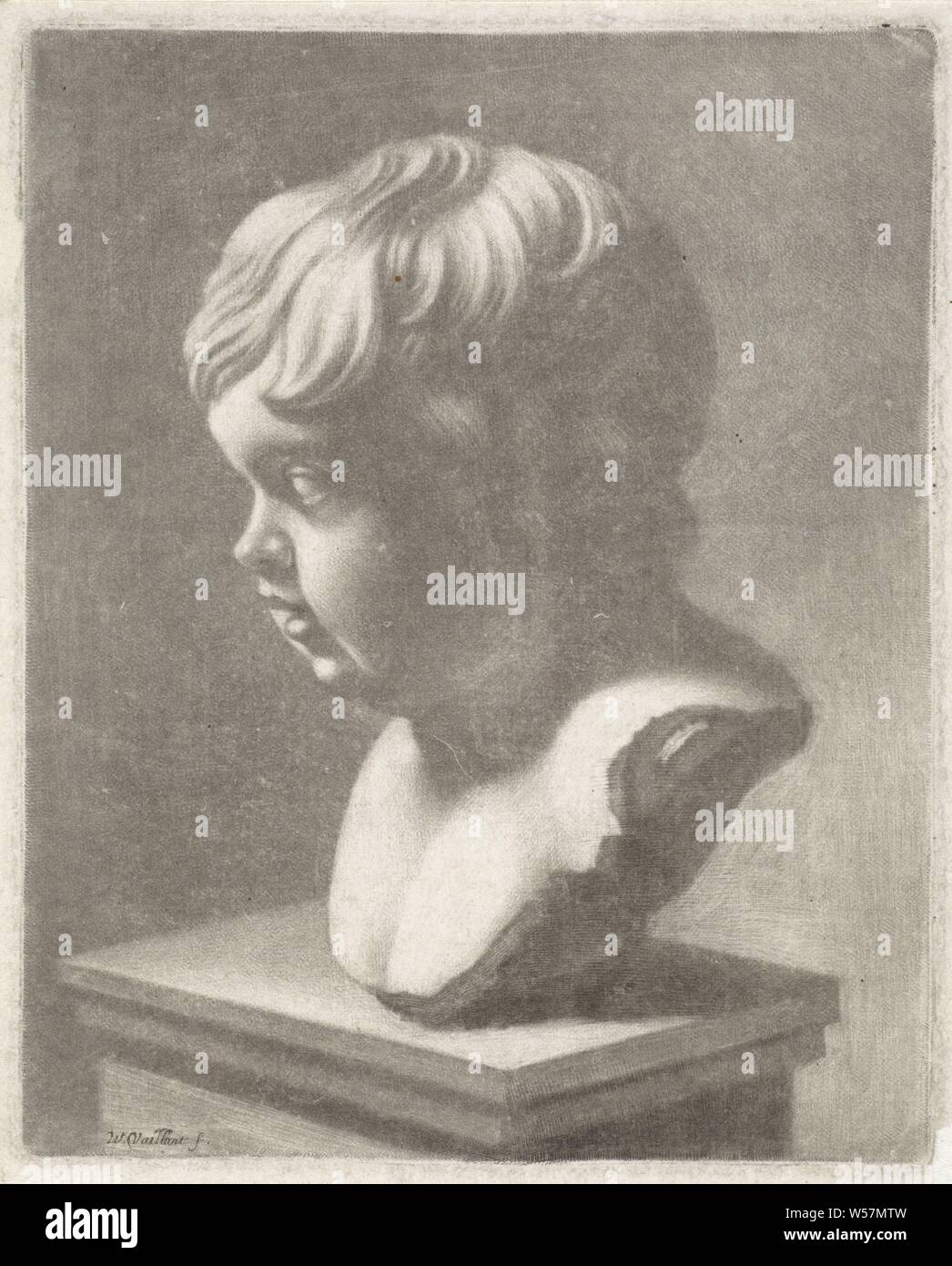 Bust of a child, to the left, Wallerant Vaillant (mentioned on object), 1658 - 1677, paper, h 157 mm × w 143 mm Stock Photo