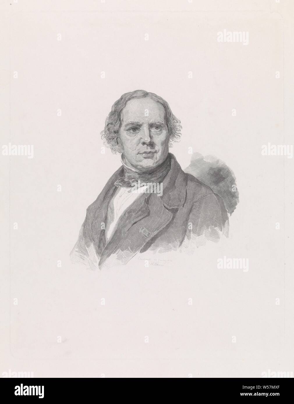Portrait of Jan Willem Pieneman, Portrait bust to the left of the visual artist Jan Willem Pieneman, Jan Willem Pieneman, Johann Wilhelm Kaiser (I) (mentioned on object), 1846, paper, etching, h 350 mm × w 274 mm Stock Photo