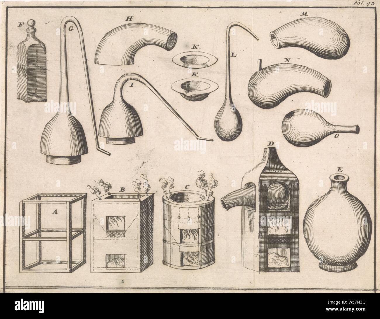 Various images of stoves and retorts, AO, Print marked upper right