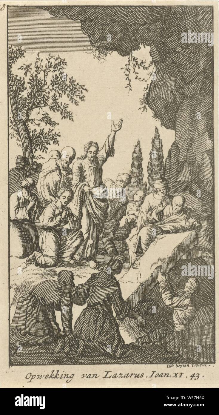 Revival of Lazarus Twenty-four scenes from the New Testament (series title), the raising of Lazarus ('Lazarus, come out'), anonymous, 1720, paper, etching, h 125 mm × w 71 mm Stock Photo