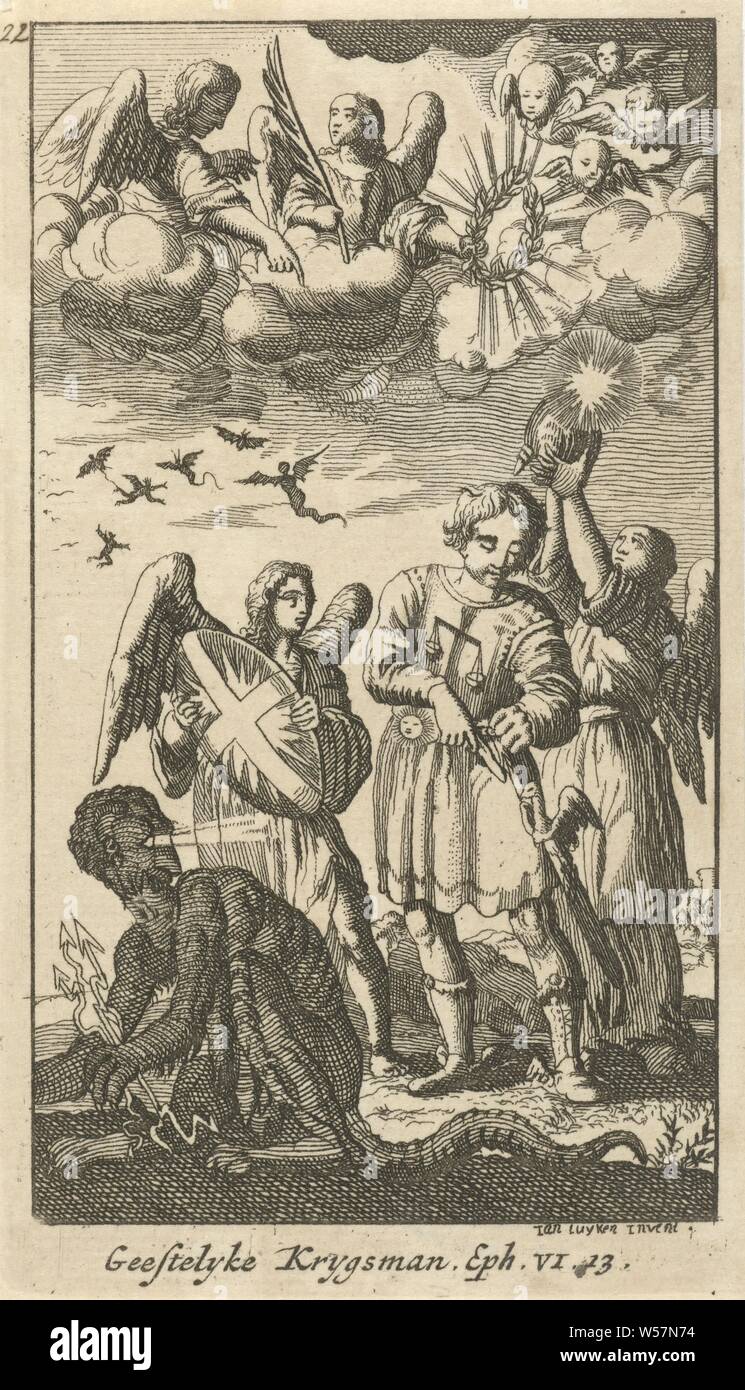 Christian Knight Spiritual Warrior Twenty four scenes from the New Testament (series title), the Christian knight, 'Miles Christianus', anonymous, 1720, paper, etching, h 126 mm × w 72 mm Stock Photo
